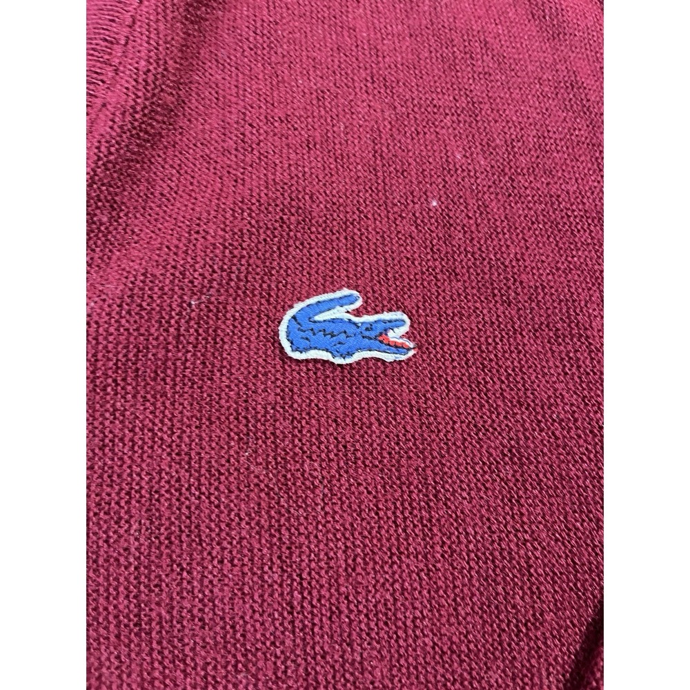 Izod Lacoste Sweater Red XL Pullover V Neck Blue Alligator Vintage USA ILGWU - Picture 3 of 7